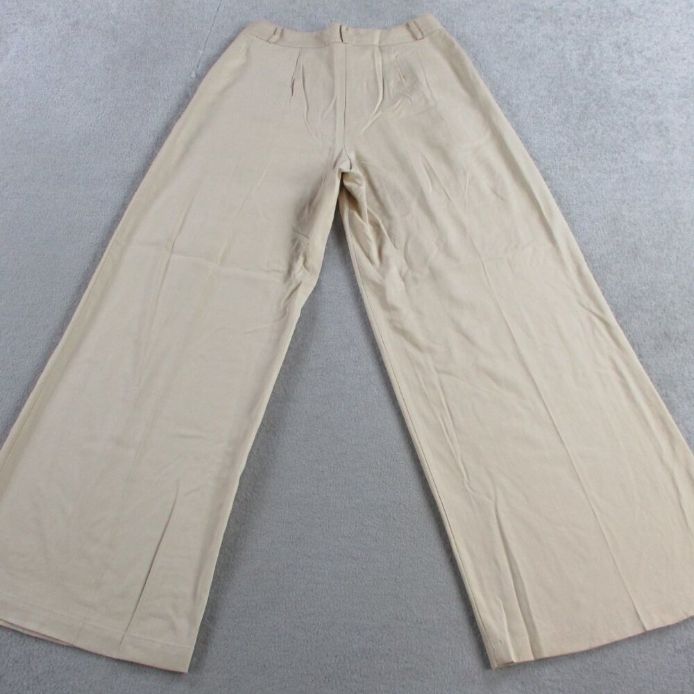 Amadi Wide Leg Pants Womens Medium Khaki Beige Tencel Blend Pleated High Waisted - Picture 3 of 12